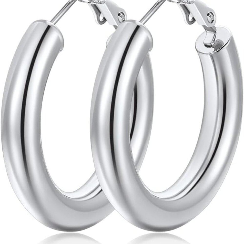 Oversized Chunky Tube Hoop Earrings - 30mm Hypoallergenic Stainless Steel Design